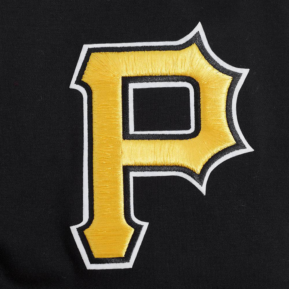 MLB PITTSBURGH PIRATES CLASSIC CHENILLE MEN'S DOUBLE KNIT SHORT SLEEVE PULLOVER HOODIE (BLACK/YELLOW)