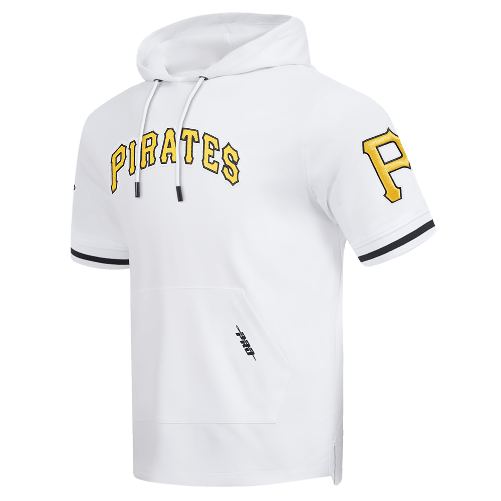 MLB PITTSBURGH PIRATES CLASSIC CHENILLE MEN'S DOUBLE KNIT SHORT SLEEVE PULLOVER HOODIE (WHITE/BLACK)
