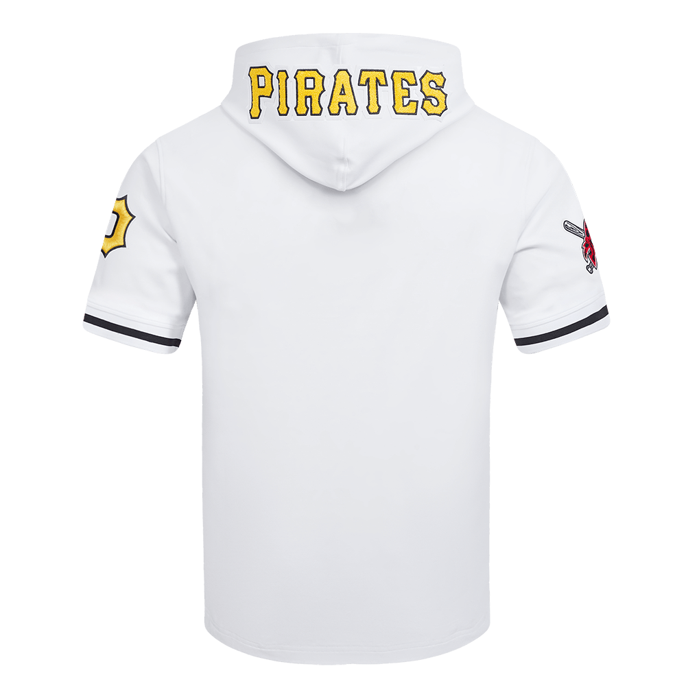 MLB PITTSBURGH PIRATES CLASSIC CHENILLE MEN'S DOUBLE KNIT SHORT SLEEVE PULLOVER HOODIE (WHITE/BLACK)