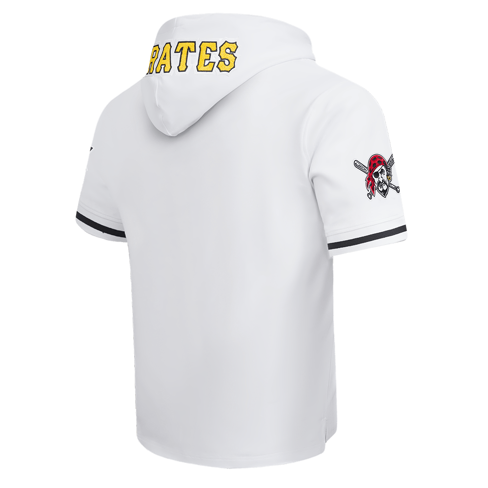 MLB PITTSBURGH PIRATES CLASSIC CHENILLE MEN'S DOUBLE KNIT SHORT SLEEVE PULLOVER HOODIE (WHITE/BLACK)