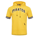 MLB PIRATAS DE PITTSBURGH SUDADERA CON CAPUCHA DE MASCULINO DE PUNTO DOBLE CON CHENILLA CLÁSICA DE MANGA CORTA (AMARILLO/NEGRO)
