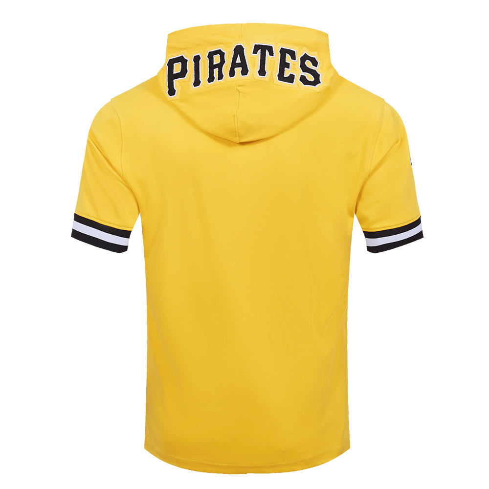 MLB PIRATAS DE PITTSBURGH SUDADERA CON CAPUCHA DE MASCULINO DE PUNTO DOBLE CON CHENILLA CLÁSICA DE MANGA CORTA (AMARILLO/NEGRO)