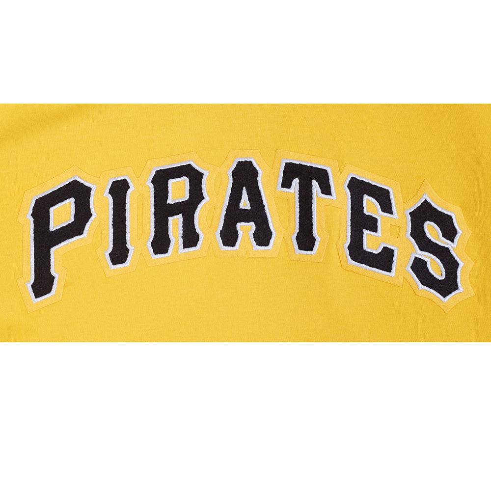 MLB PIRATAS DE PITTSBURGH SUDADERA CON CAPUCHA DE MASCULINO DE PUNTO DOBLE CON CHENILLA CLÁSICA DE MANGA CORTA (AMARILLO/NEGRO)