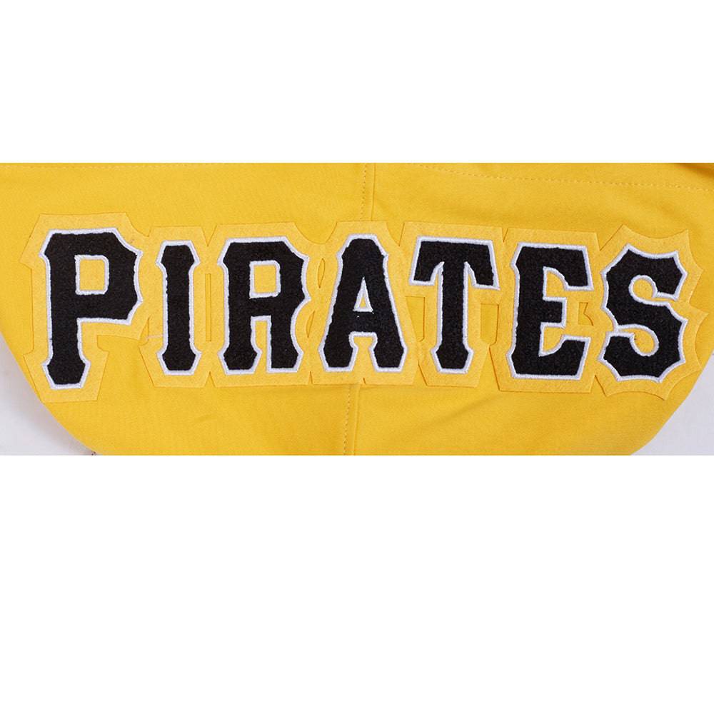 MLB PIRATAS DE PITTSBURGH SUDADERA CON CAPUCHA DE MASCULINO DE PUNTO DOBLE CON CHENILLA CLÁSICA DE MANGA CORTA (AMARILLO/NEGRO)