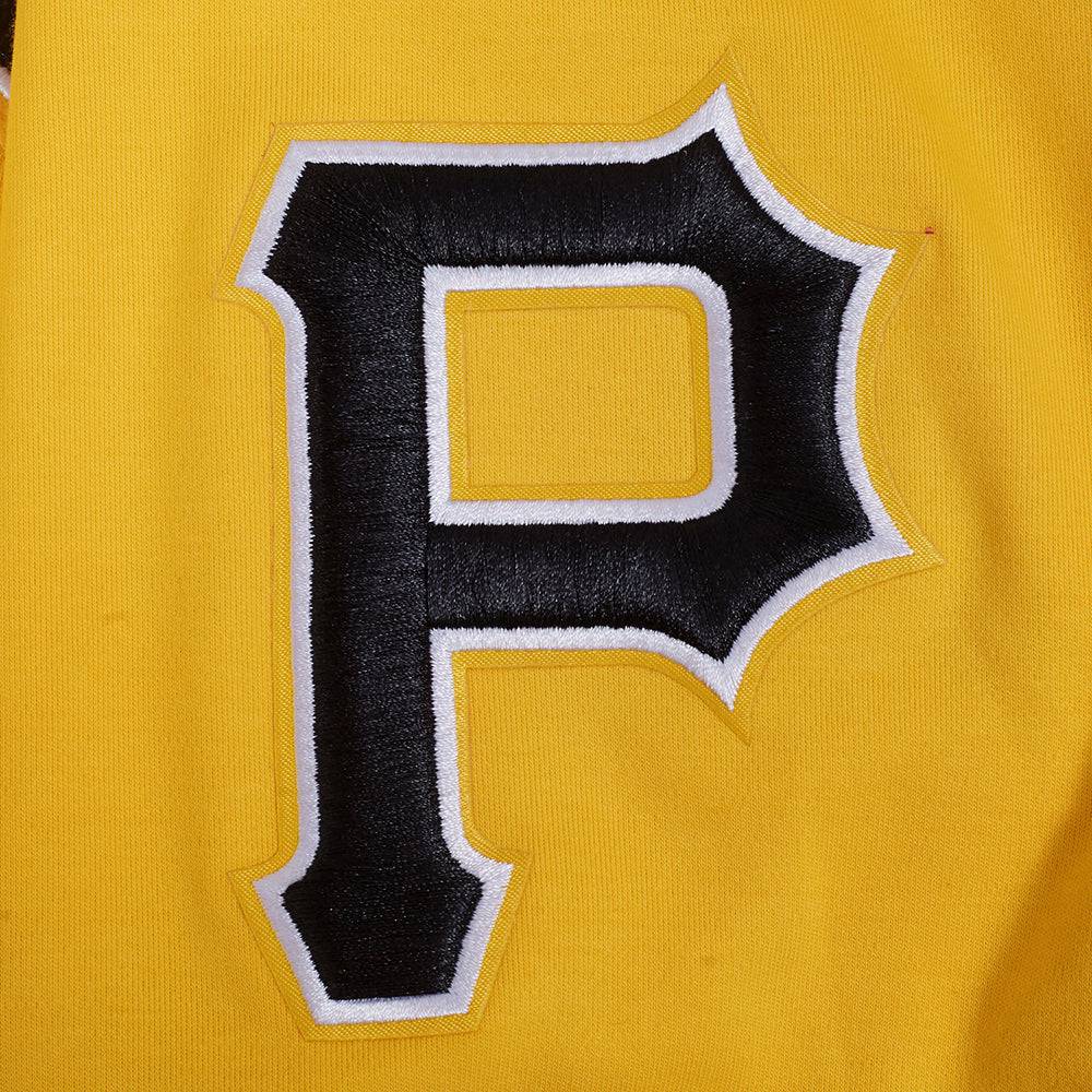 MLB PIRATAS DE PITTSBURGH SUDADERA CON CAPUCHA DE MASCULINO DE PUNTO DOBLE CON CHENILLA CLÁSICA DE MANGA CORTA (AMARILLO/NEGRO)