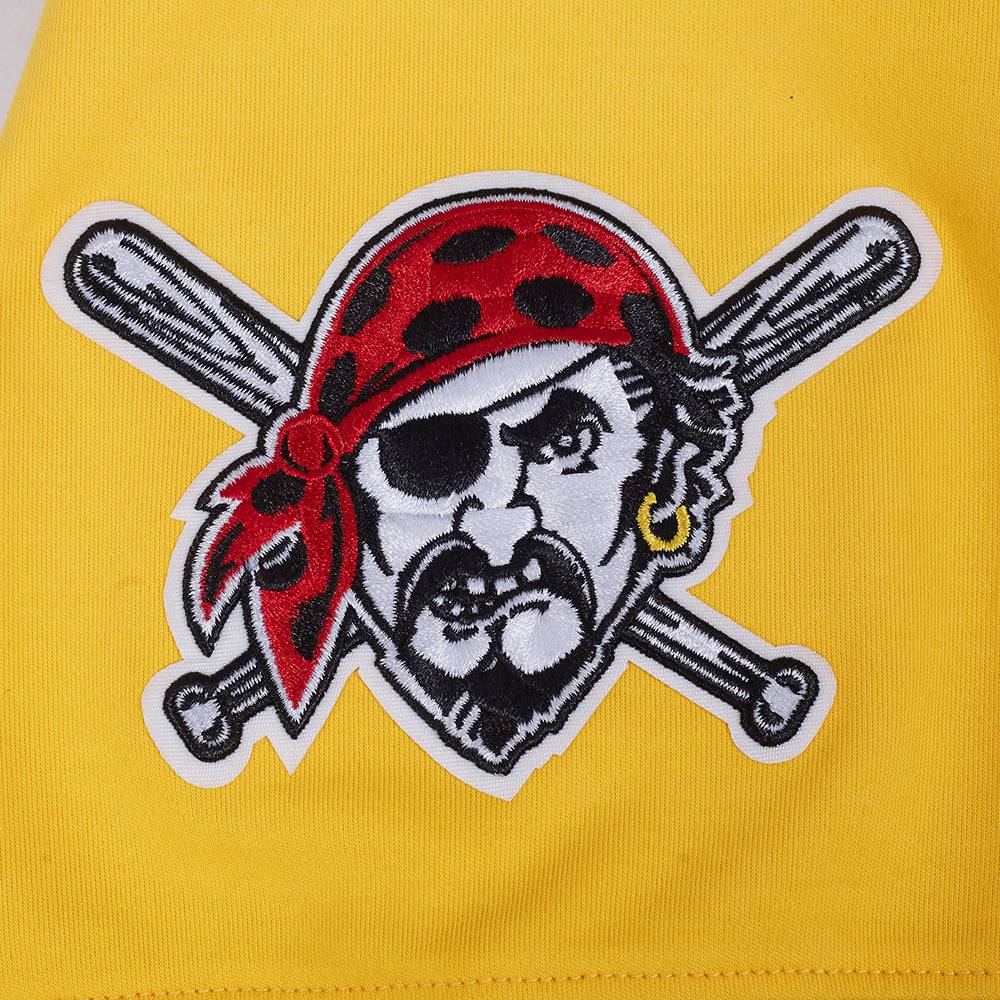 MLB PIRATAS DE PITTSBURGH SUDADERA CON CAPUCHA DE MASCULINO DE PUNTO DOBLE CON CHENILLA CLÁSICA DE MANGA CORTA (AMARILLO/NEGRO)