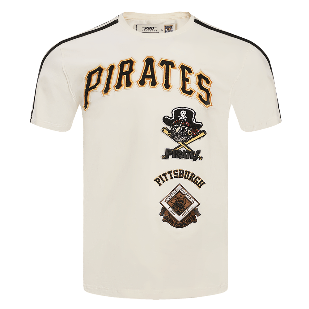 CAMISETA DE RAYAS RETRO CLÁSICA PARA HOMBRE MLB PITTSBURGH PIRATES (BLANCO HUESO/ NEGRO)