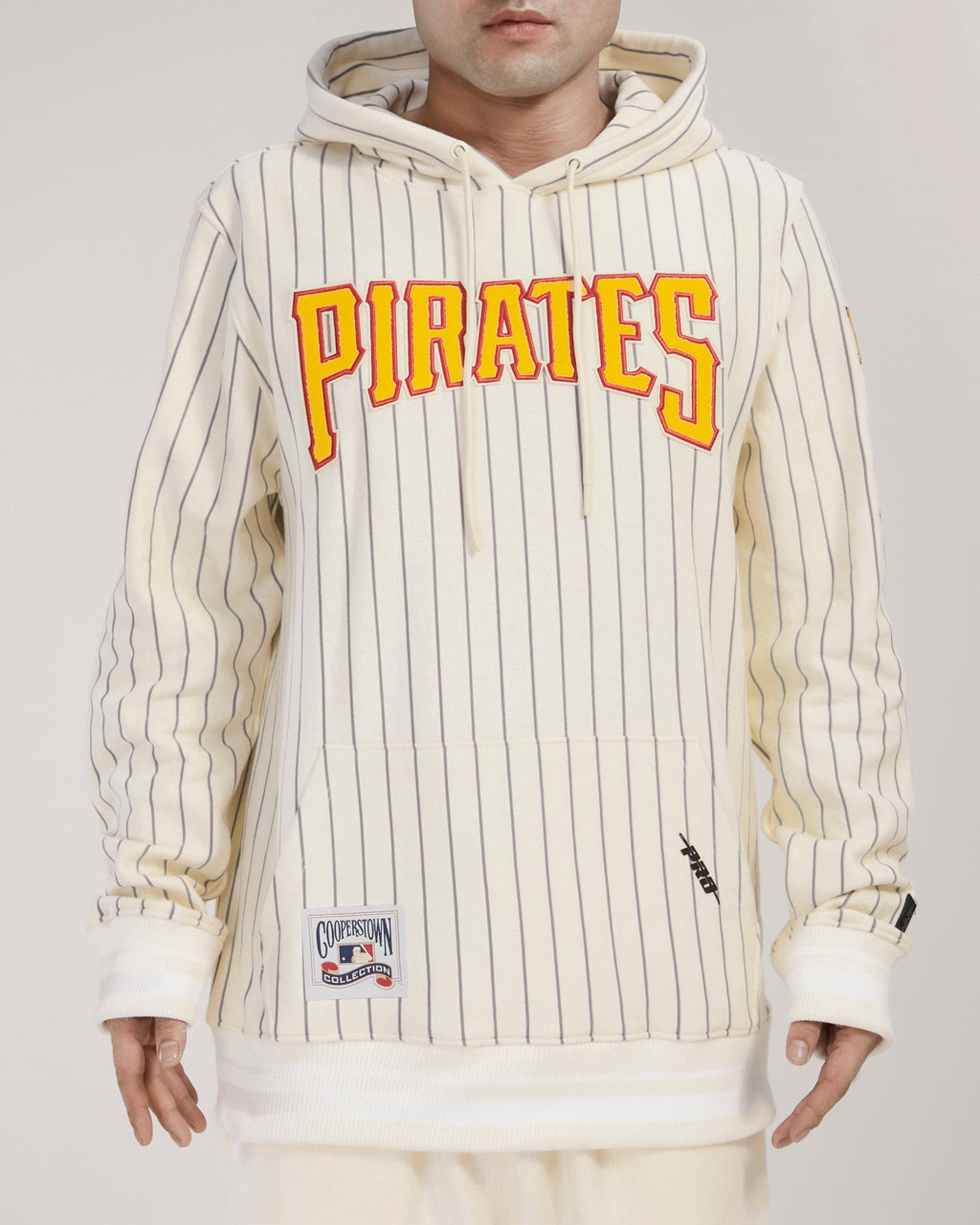 MLB PITTSBURGH PIRATES PINSTRIPE RETRO CLASSIC RIB FLC PO HOODIE (EGGSHELL/ GREY)