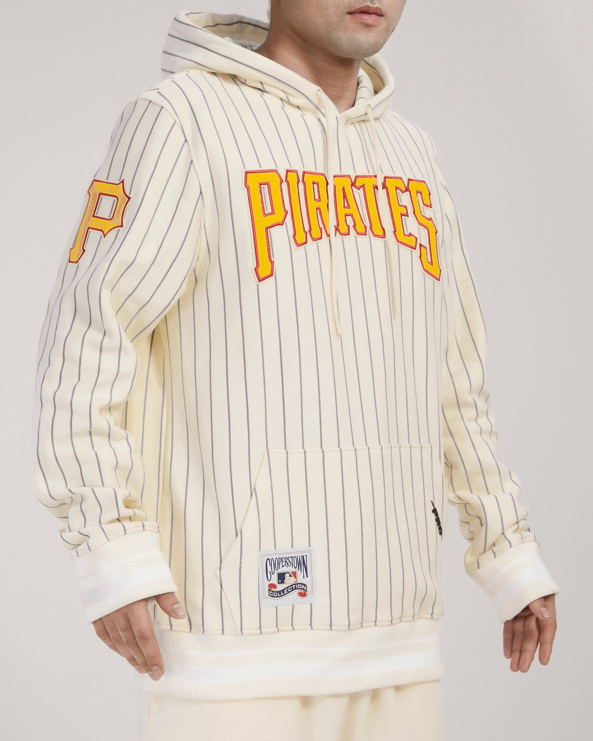 MLB PITTSBURGH PIRATES PINSTRIPE RETRO CLASSIC RIB FLC PO HOODIE (EGGSHELL/ GREY)