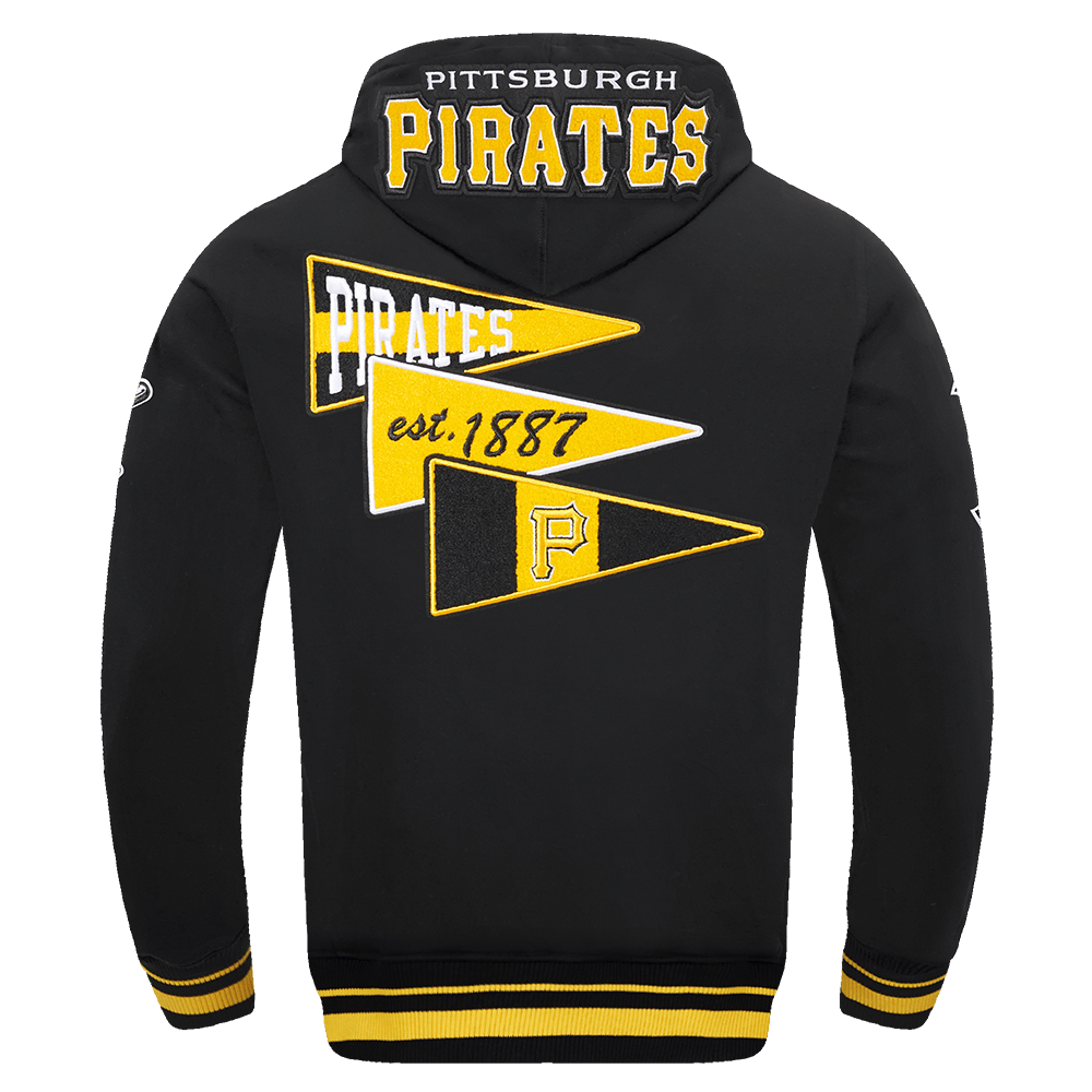 SUDADERA CON CAPUCHA DE FELPA ACANALADA PARA HOMBRE CON ESTEMAS DEL EQUIPO MLB PITTSBURGH PIRATES (NEGRA/AMARILLA)