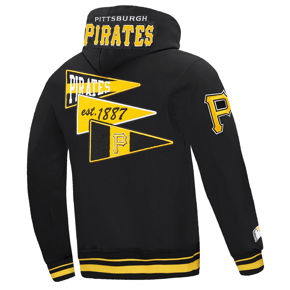 SUDADERA CON CAPUCHA DE FELPA ACANALADA PARA HOMBRE CON ESTEMAS DEL EQUIPO MLB PITTSBURGH PIRATES (NEGRA/AMARILLA)