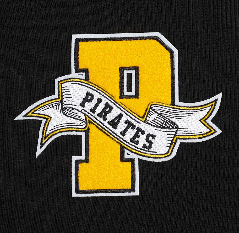 SUDADERA CON CAPUCHA DE FELPA ACANALADA PARA HOMBRE CON ESTEMAS DEL EQUIPO MLB PITTSBURGH PIRATES (NEGRA/AMARILLA)