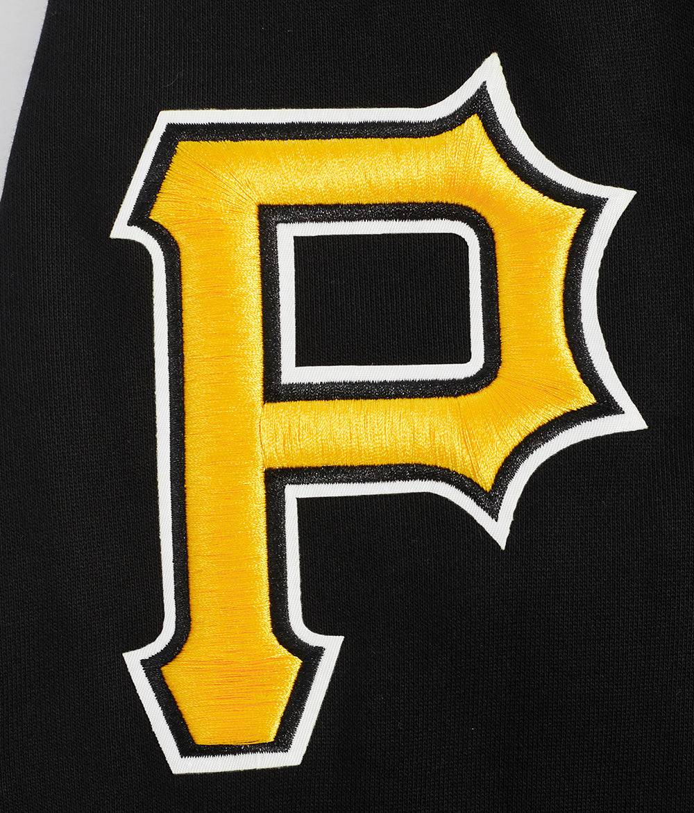 SUDADERA CON CAPUCHA DE FELPA ACANALADA PARA HOMBRE CON ESTEMAS DEL EQUIPO MLB PITTSBURGH PIRATES (NEGRA/AMARILLA)