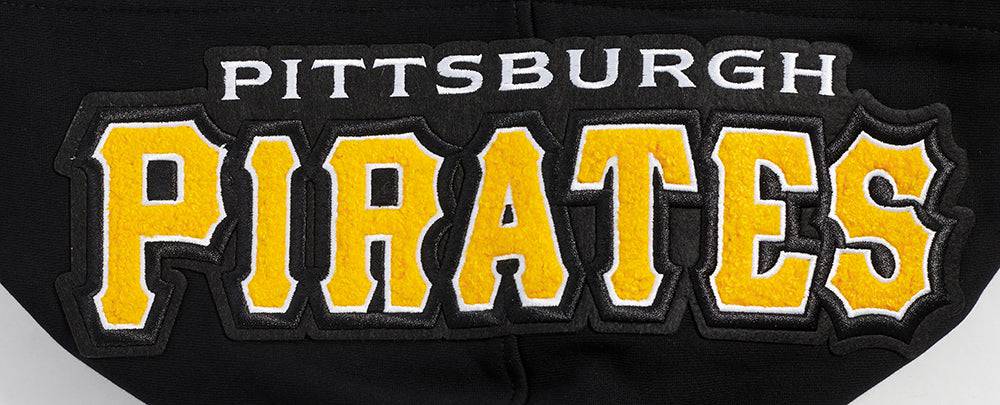 SUDADERA CON CAPUCHA DE FELPA ACANALADA PARA HOMBRE CON ESTEMAS DEL EQUIPO MLB PITTSBURGH PIRATES (NEGRA/AMARILLA)