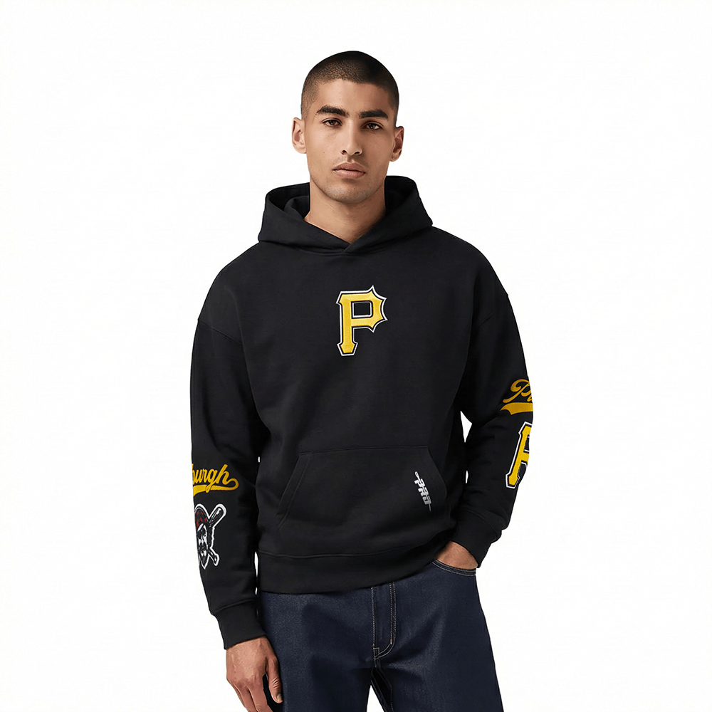 MLB PITTSBURGH PIRATES LIVING LARGE MEN'S DROP SHOULDER FLC PO HOODI (BLACK)