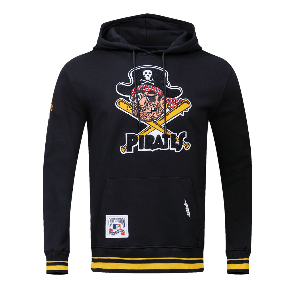 MLB PIRATAS DE PITTSBURGH SUDADERA CON CAPUCHA CERRADA PARA HOMBRE RETRO CLÁSICA (NEGRA/AMARILLA)