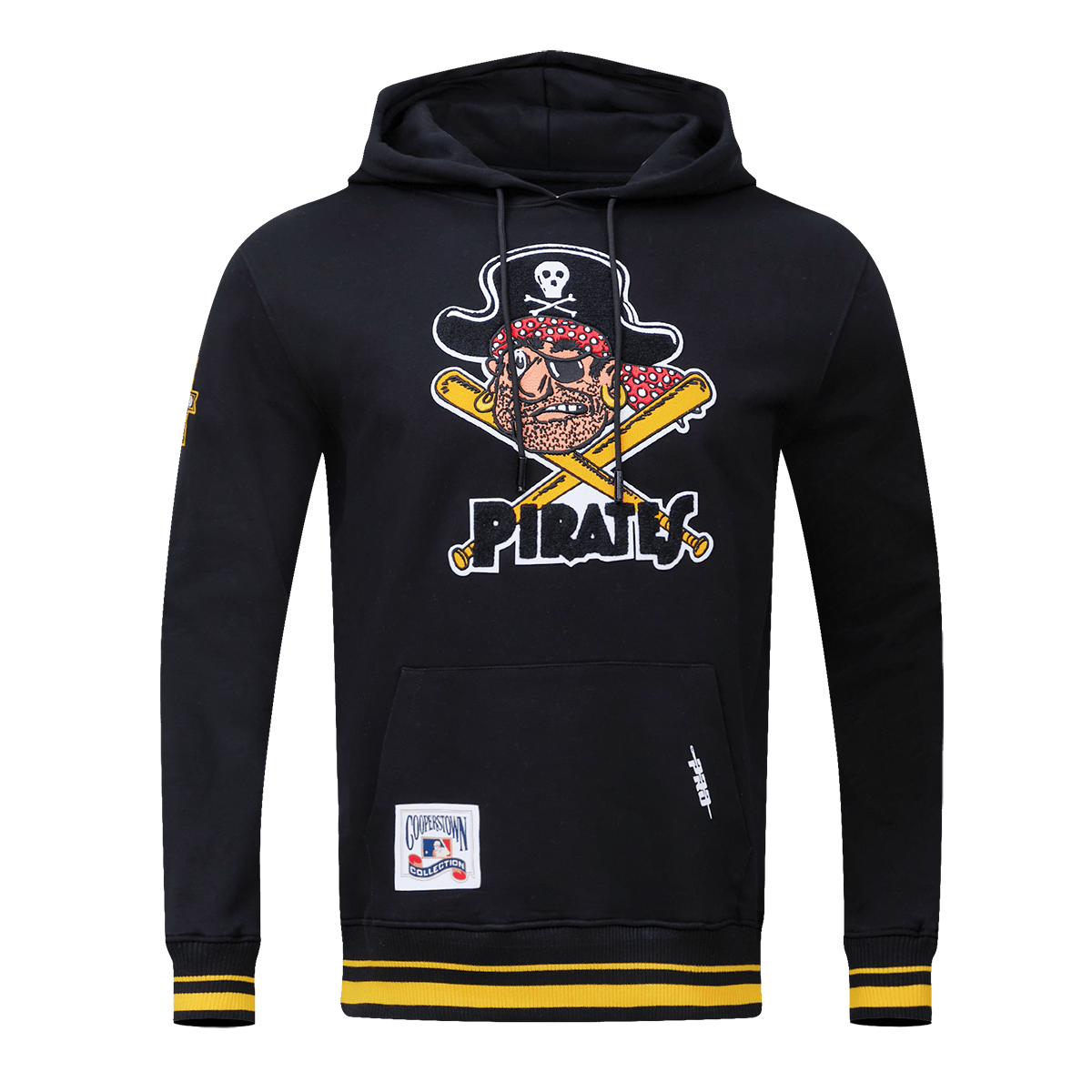 MLB PIRATAS DE PITTSBURGH SUDADERA CON CAPUCHA CERRADA PARA HOMBRE RETRO CLÁSICA (NEGRA/AMARILLA)