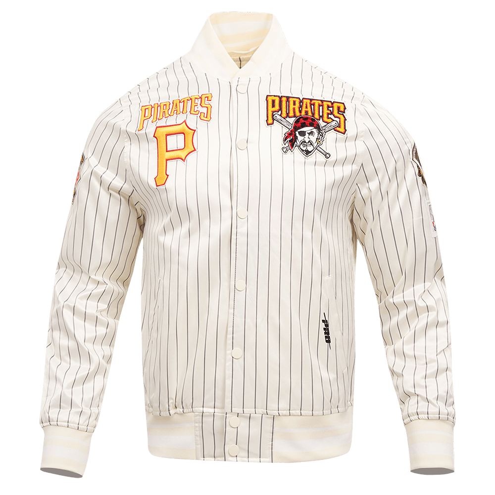 MLB PITTSBURGH PIRATES PINSTRIPE RETRO CLASSIC MEN'S RIB SATIN JACKE (EGGSHELL/ GREY)