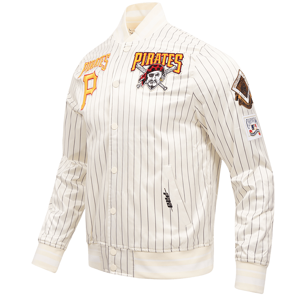 MLB PITTSBURGH PIRATES PINSTRIPE RETRO CLASSIC MEN'S RIB SATIN JACKE (EGGSHELL/ GREY)