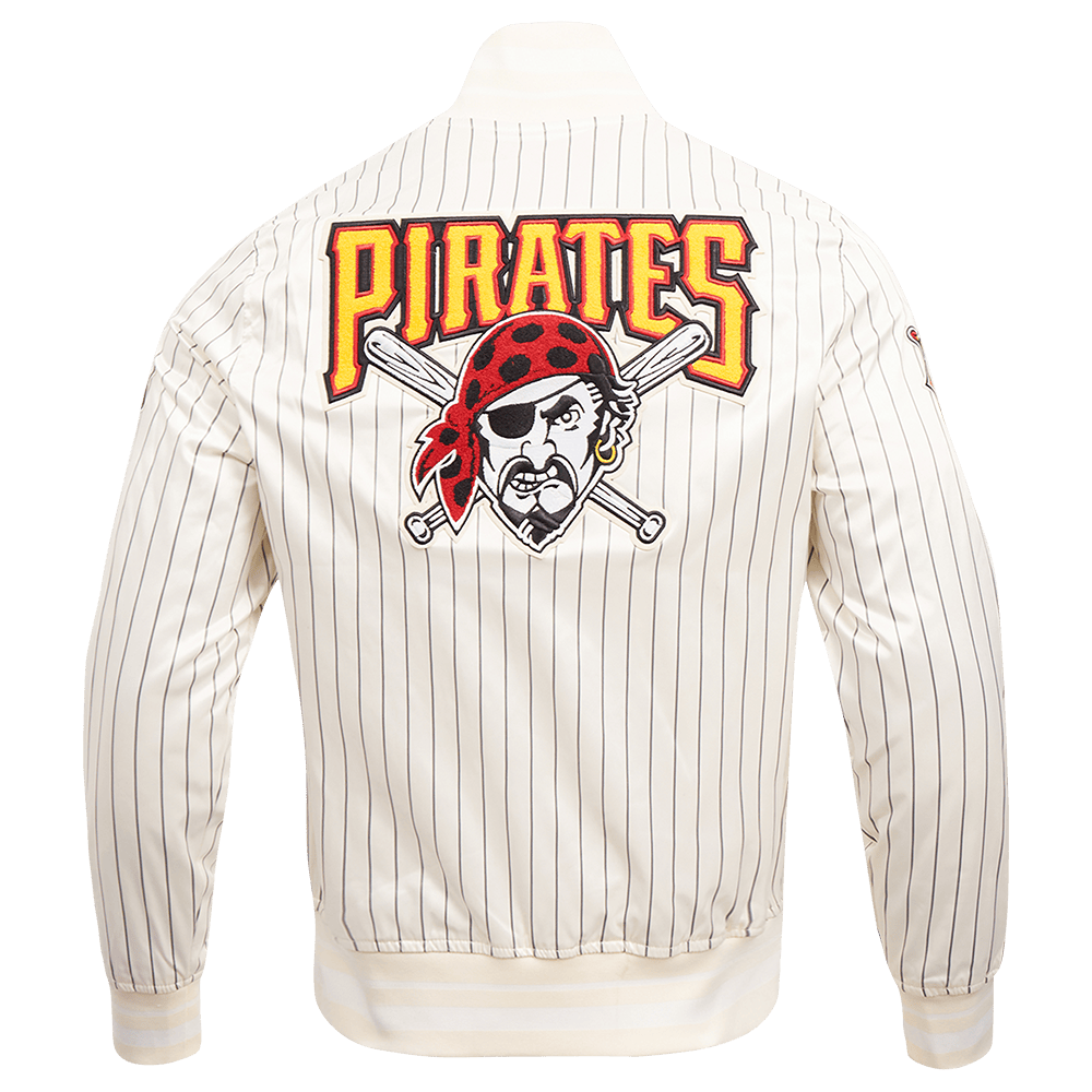 MLB PITTSBURGH PIRATES PINSTRIPE RETRO CLASSIC MEN'S RIB SATIN JACKE (EGGSHELL/ GREY)