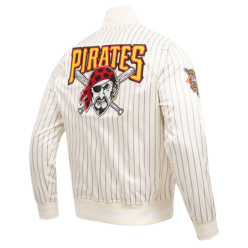 MLB PITTSBURGH PIRATES PINSTRIPE RETRO CLASSIC MEN'S RIB SATIN JACKE (EGGSHELL/ GREY)