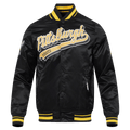 CHAQUETA DE SATÉN PARA HOMBRE MLB PITTSBURGH PIRATES SCRIPT TAIL (NEGRA/AMARILLA)