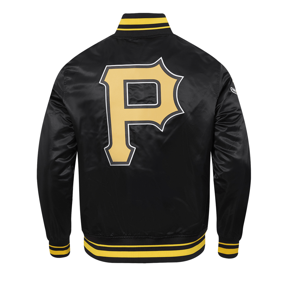 CHAQUETA DE SATÉN PARA HOMBRE MLB PITTSBURGH PIRATES SCRIPT TAIL (NEGRA/AMARILLA)