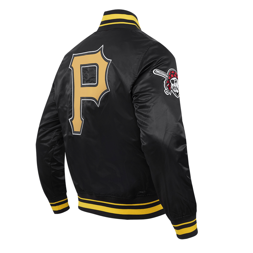 CHAQUETA DE SATÉN PARA HOMBRE MLB PITTSBURGH PIRATES SCRIPT TAIL (NEGRA/AMARILLA)