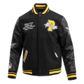CHAQUETA UNIVERSITARIA DE LANA ACANALADA PARA HOMBRE MLB PITTSBURGH PIRATES CON BANDERINES DEL EQUIPO (NEGRA/AMARILLA)