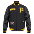 CHAQUETA UNIVERSITARIA DE LANA ACANALADA PARA HOMBRE MLB PITTSBURGH PIRATES CON COSTURAS DE PERSONALIZACIÓN (NEGRA/AMARILLA)