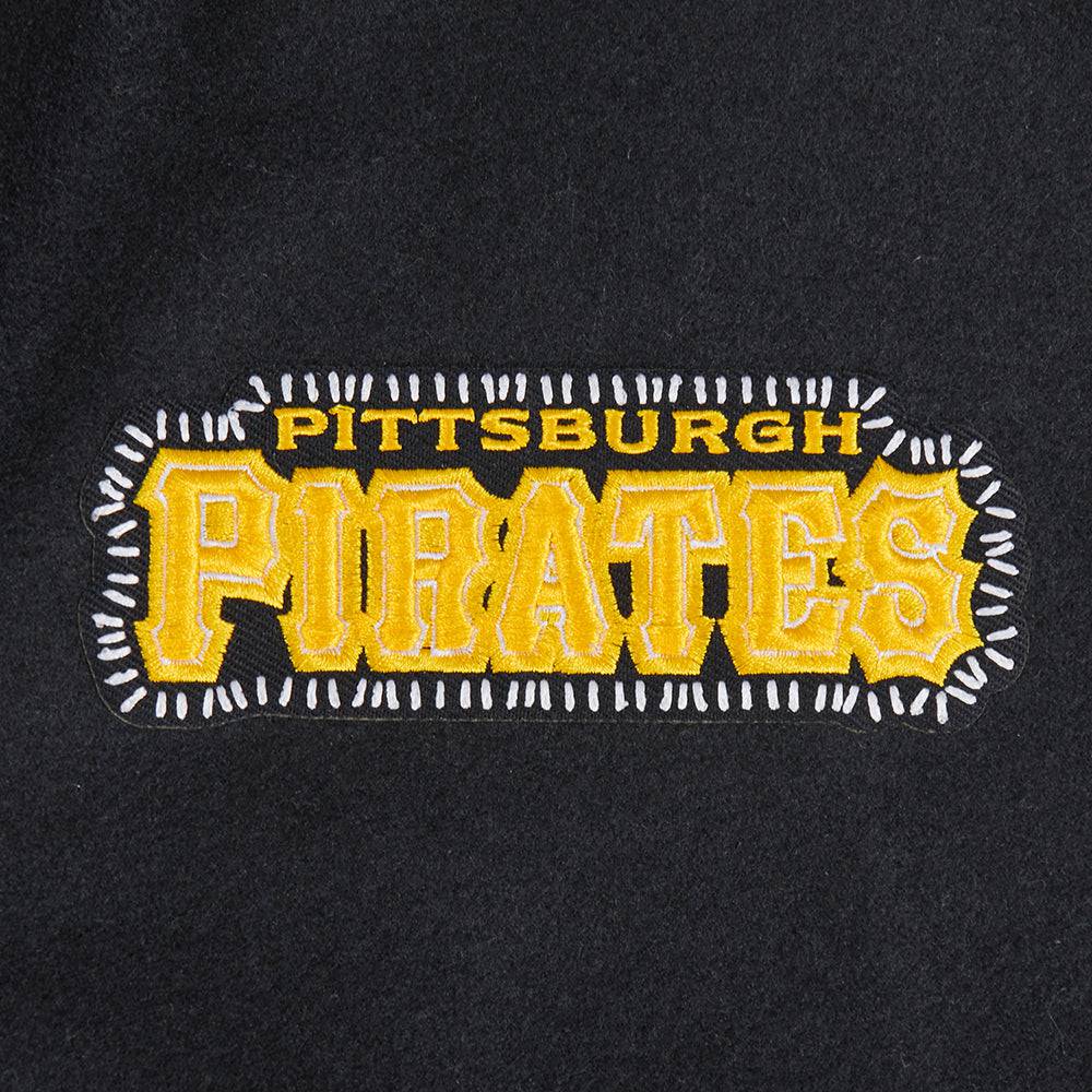CHAQUETA UNIVERSITARIA DE LANA ACANALADA PARA HOMBRE MLB PITTSBURGH PIRATES CON COSTURAS DE PERSONALIZACIÓN (NEGRA/AMARILLA)