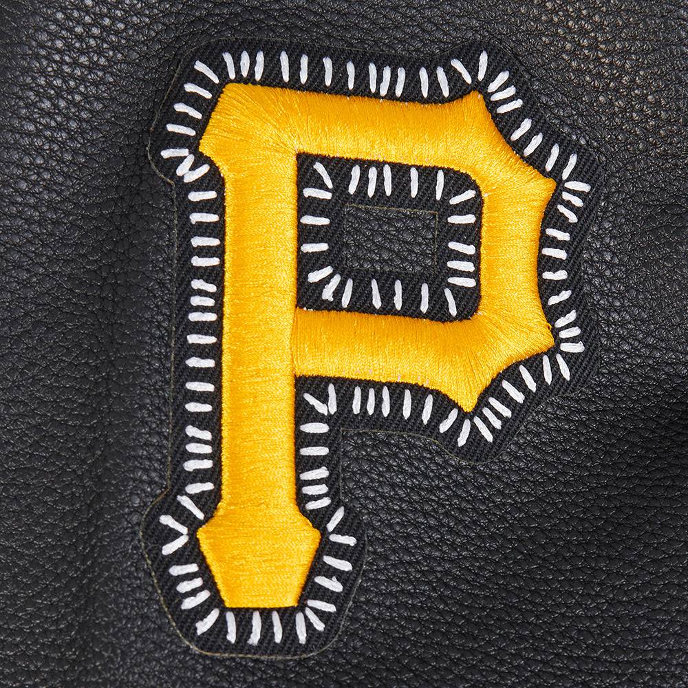 CHAQUETA UNIVERSITARIA DE LANA ACANALADA PARA HOMBRE MLB PITTSBURGH PIRATES CON COSTURAS DE PERSONALIZACIÓN (NEGRA/AMARILLA)
