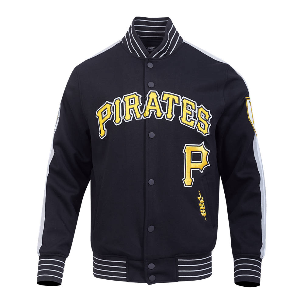 MLB PITTSBURGH PIRATES CURRENT LOGO PRO GAME DAY MEN'S DOUBLE KNIT JACKET (BLACK/SILVER/WHITE)