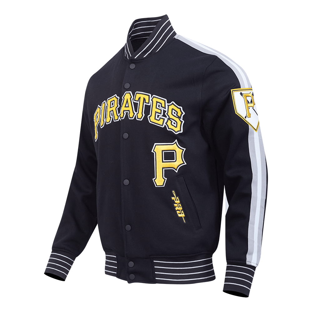 MLB PITTSBURGH PIRATES CURRENT LOGO PRO GAME DAY MEN'S DOUBLE KNIT JACKET (BLACK/SILVER/WHITE)