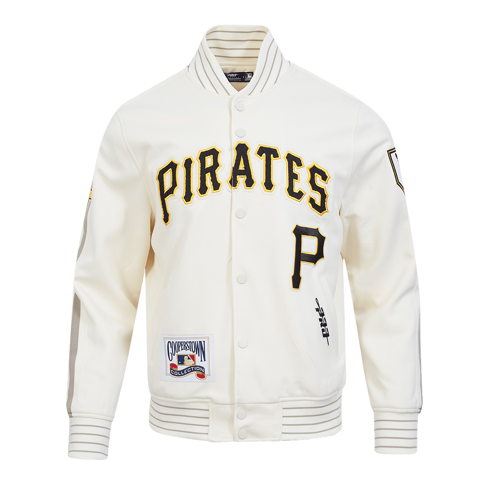 MLB PITTSBURGH PIRATES COOPERSTOWN LOGO PRO GAME DAY MEN'S DOUBLE KNIT JACKET (EGGSHELL/TAUPE/EGGSHELL)