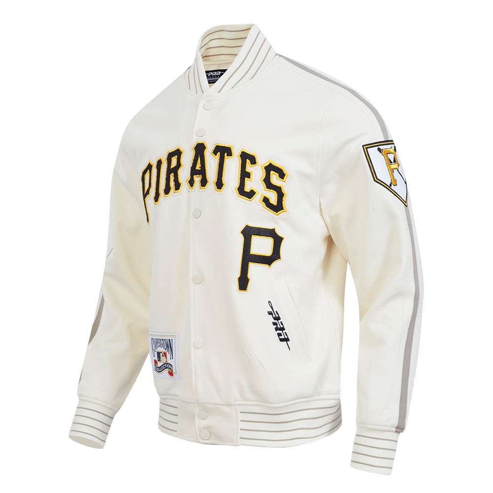 MLB PITTSBURGH PIRATES COOPERSTOWN LOGO PRO GAME DAY MEN'S DOUBLE KNIT JACKET (EGGSHELL/TAUPE/EGGSHELL)