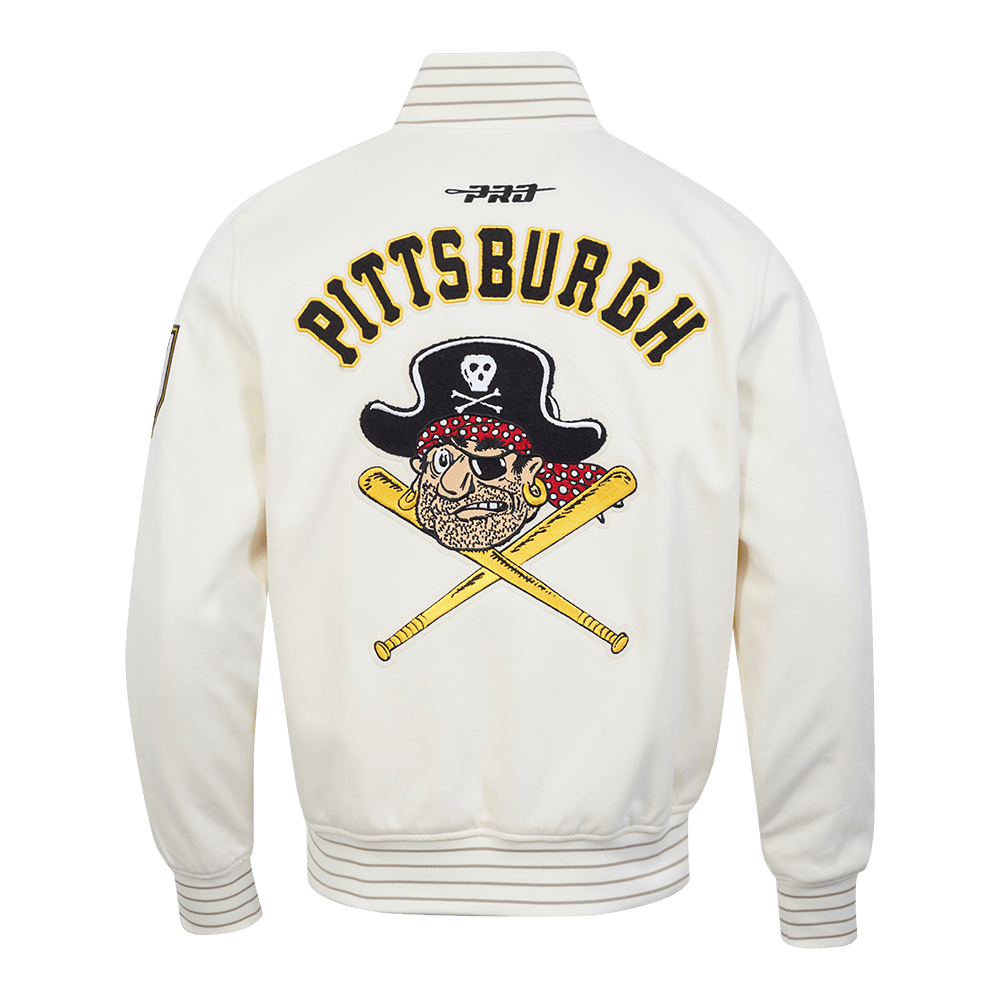 MLB PITTSBURGH PIRATES COOPERSTOWN LOGO PRO GAME DAY MEN'S DOUBLE KNIT JACKET (EGGSHELL/TAUPE/EGGSHELL)