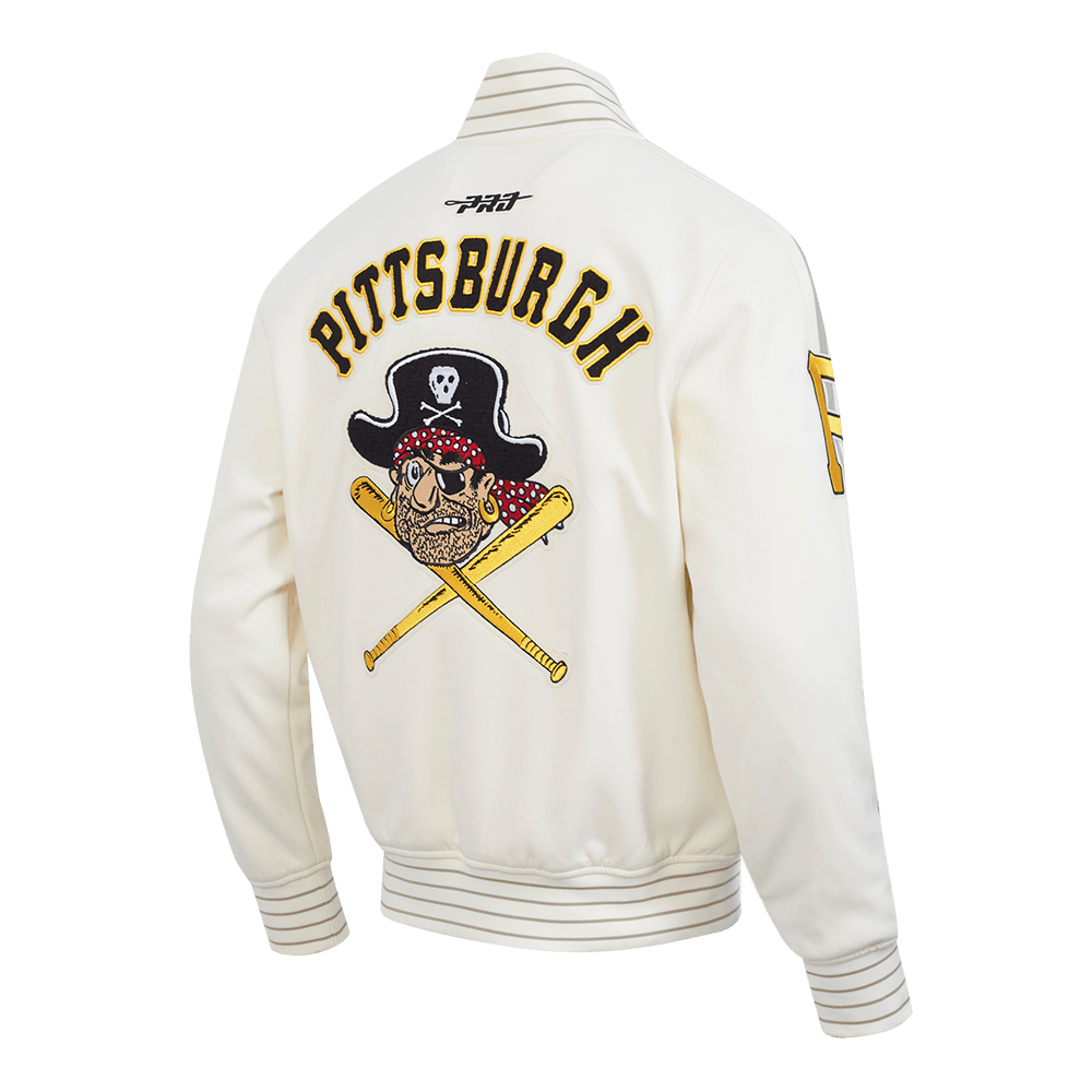 MLB PITTSBURGH PIRATES COOPERSTOWN LOGO PRO GAME DAY MEN'S DOUBLE KNIT JACKET (EGGSHELL/TAUPE/EGGSHELL)