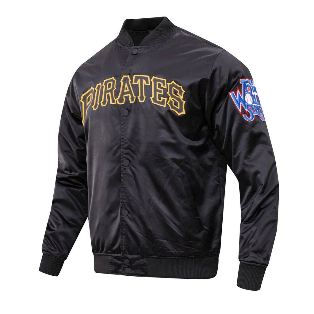 MLB PITTSBURGH PIRATES BIG LOGO WORLD SERIES MEN'S SATIN JACKET (BLACK)