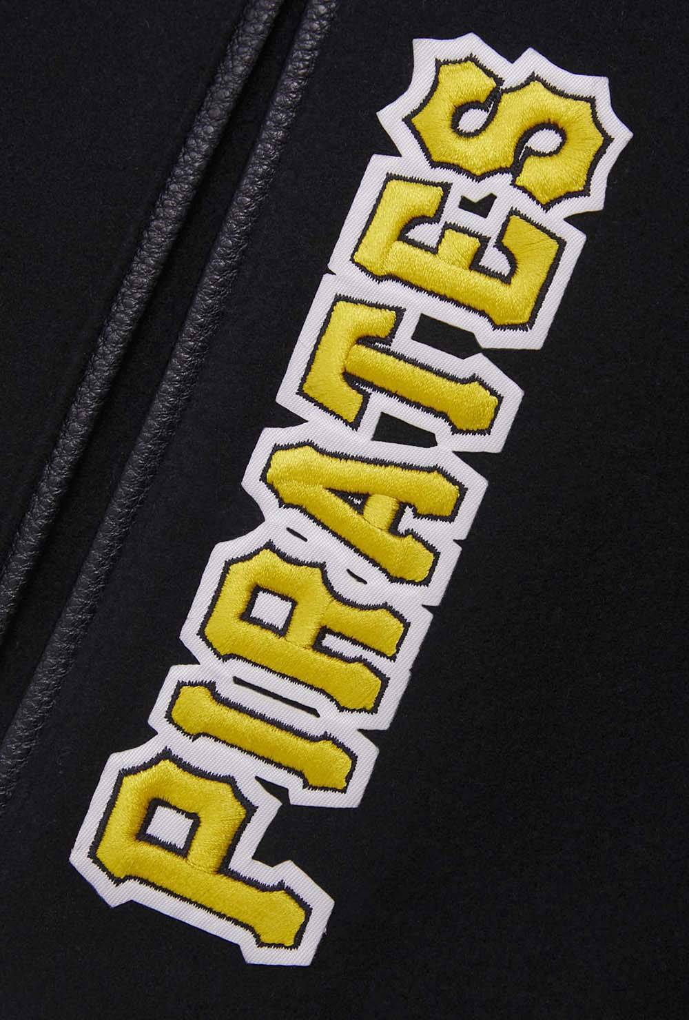 CHAQUETA UNIVERSITARIA DE LANA ACANALADA MASHUP PARA HOMBRE MLB PITTSBURGH PIRATES (NEGRA/AMARILLA)