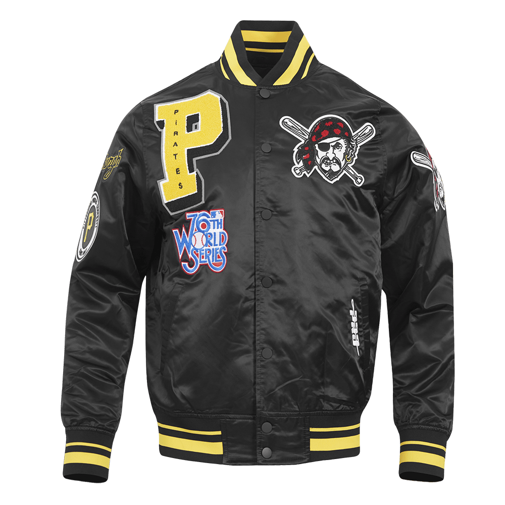 MLB PITTSBURGH PIRATES MASHUP MEN'S RIB SATIN JACKET (BLACK/YELLOW)
