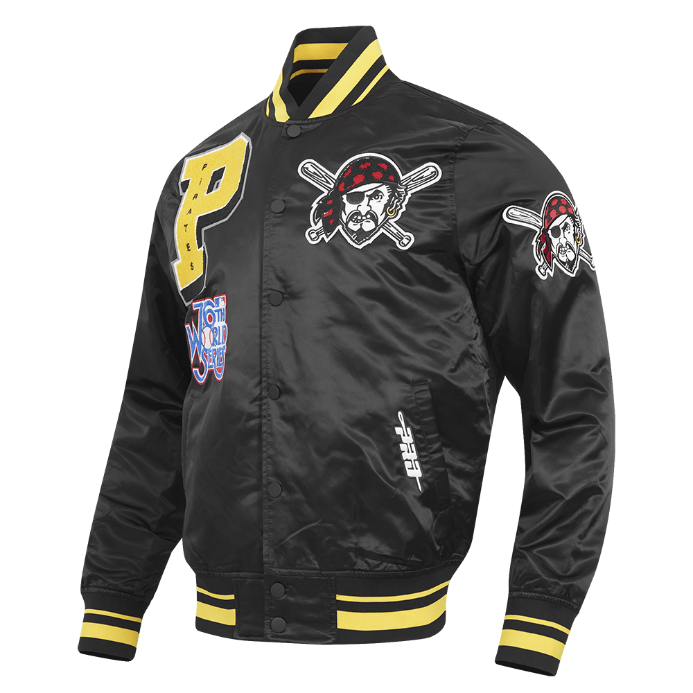 MLB PITTSBURGH PIRATES MASHUP MEN'S RIB SATIN JACKET (BLACK/YELLOW)