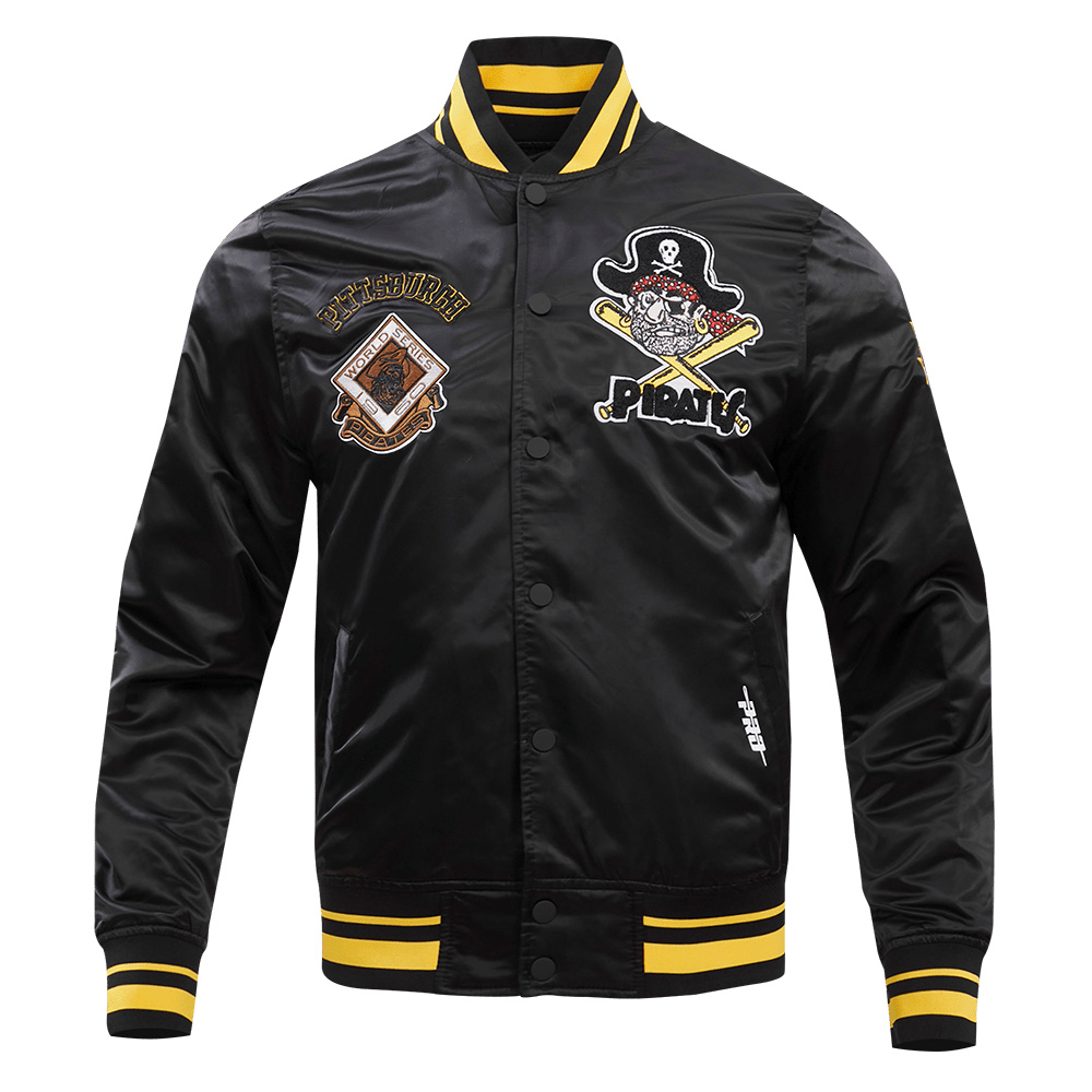 MLB PITTSBURGH PIRATES RETRO CLASSIC MEN'S RIB SATIN JACKET (BLACK/YELLOW)