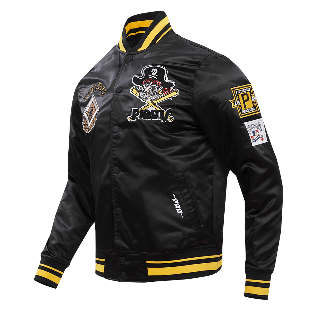 MLB PITTSBURGH PIRATES RETRO CLASSIC MEN'S RIB SATIN JACKET (BLACK/YELLOW)