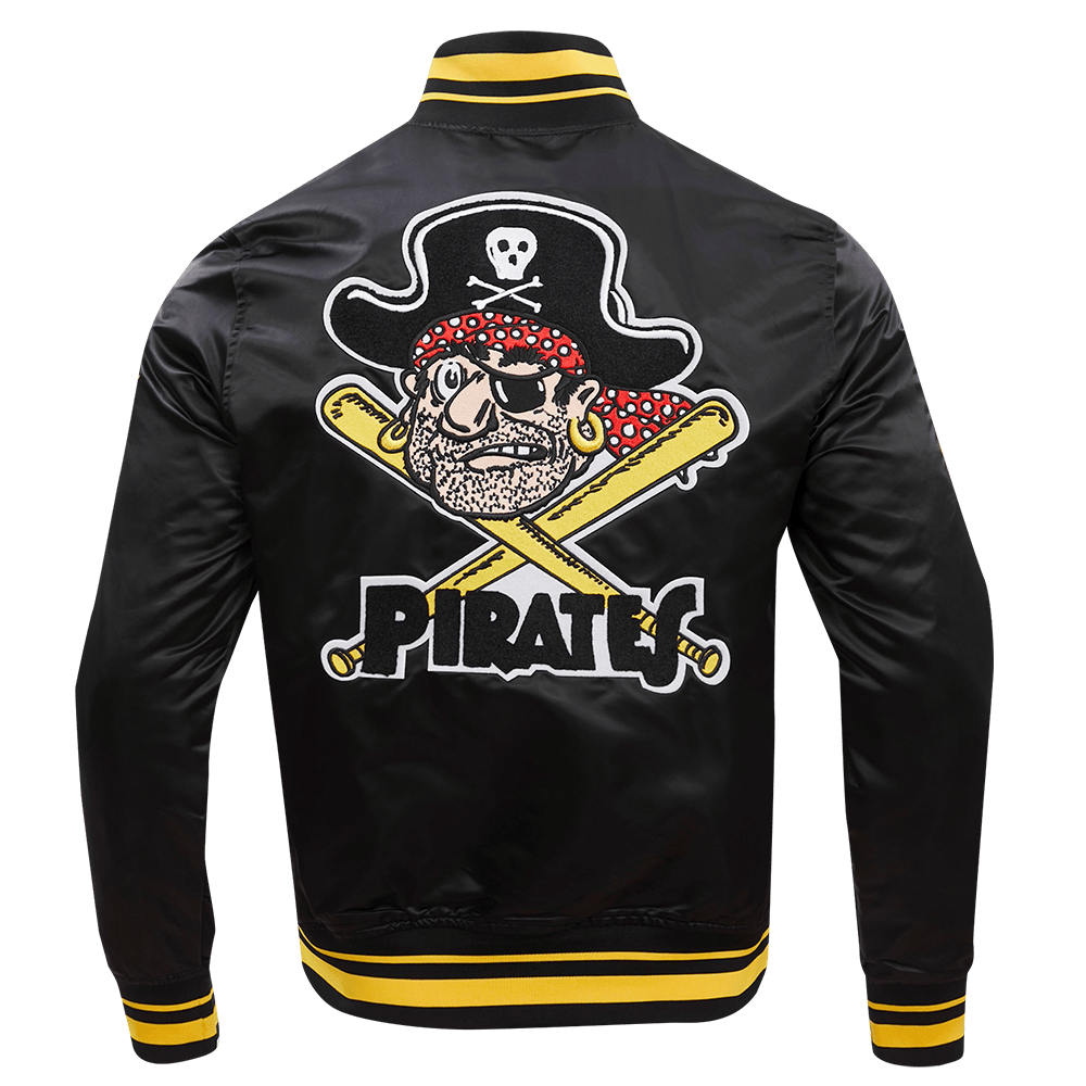 MLB PITTSBURGH PIRATES RETRO CLASSIC MEN'S RIB SATIN JACKET (BLACK/YELLOW)