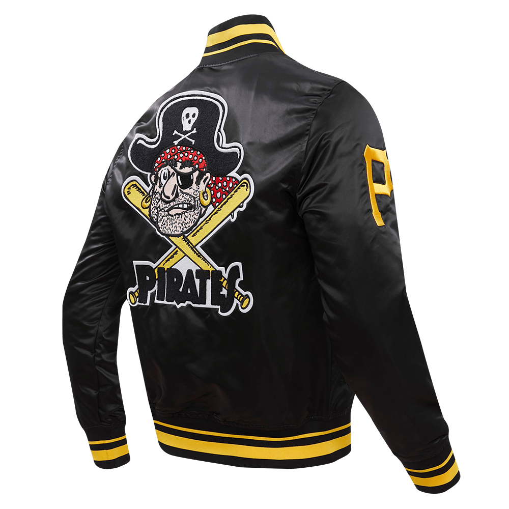 MLB PITTSBURGH PIRATES RETRO CLASSIC MEN'S RIB SATIN JACKET (BLACK/YELLOW)