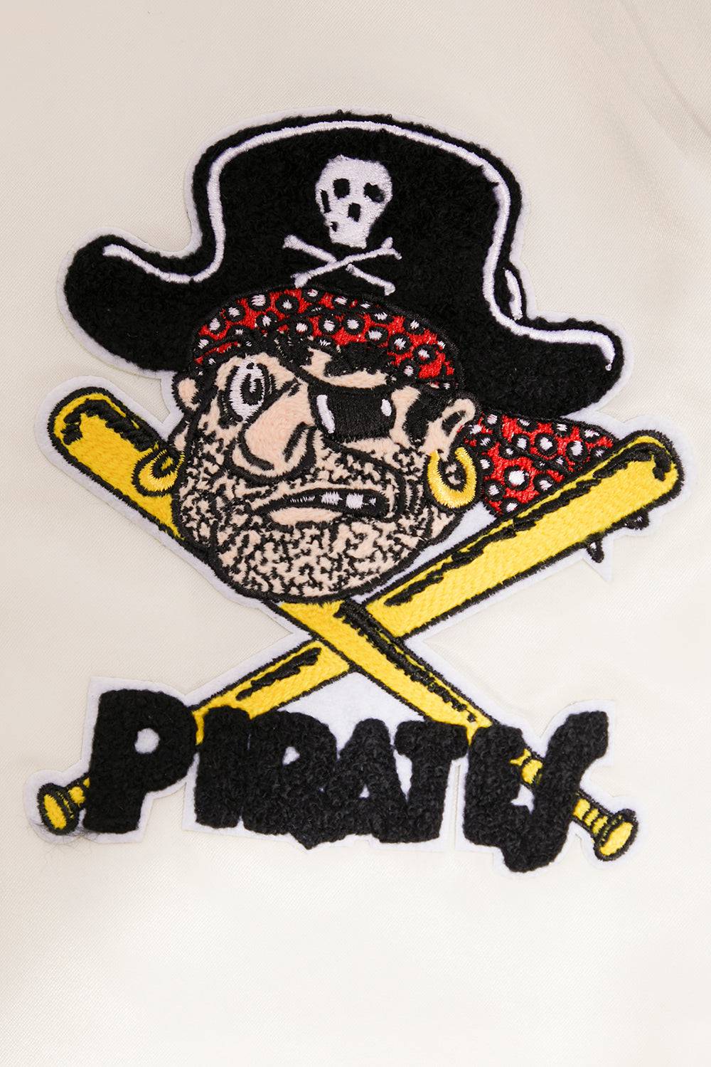 CHAQUETA RETRO CLÁSICA DE SATÉN ACOSTILLADA PARA HOMBRE MLB PITTSBURGH PIRATES (BLANCO HUEVO/ NEGRO)