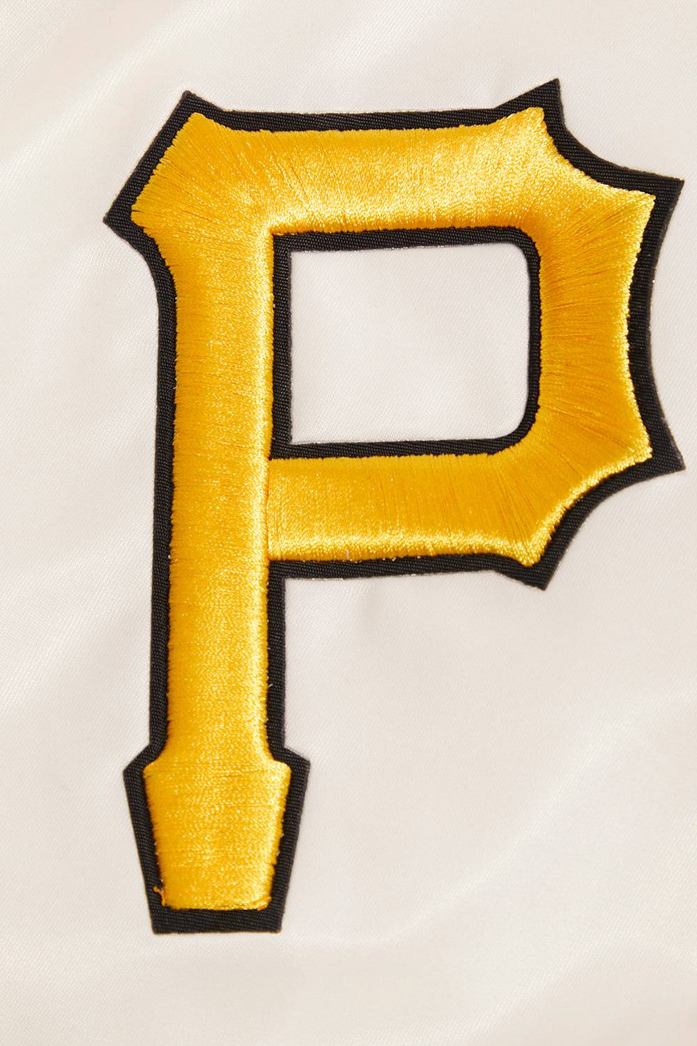 CHAQUETA RETRO CLÁSICA DE SATÉN ACOSTILLADA PARA HOMBRE MLB PITTSBURGH PIRATES (BLANCO HUEVO/ NEGRO)