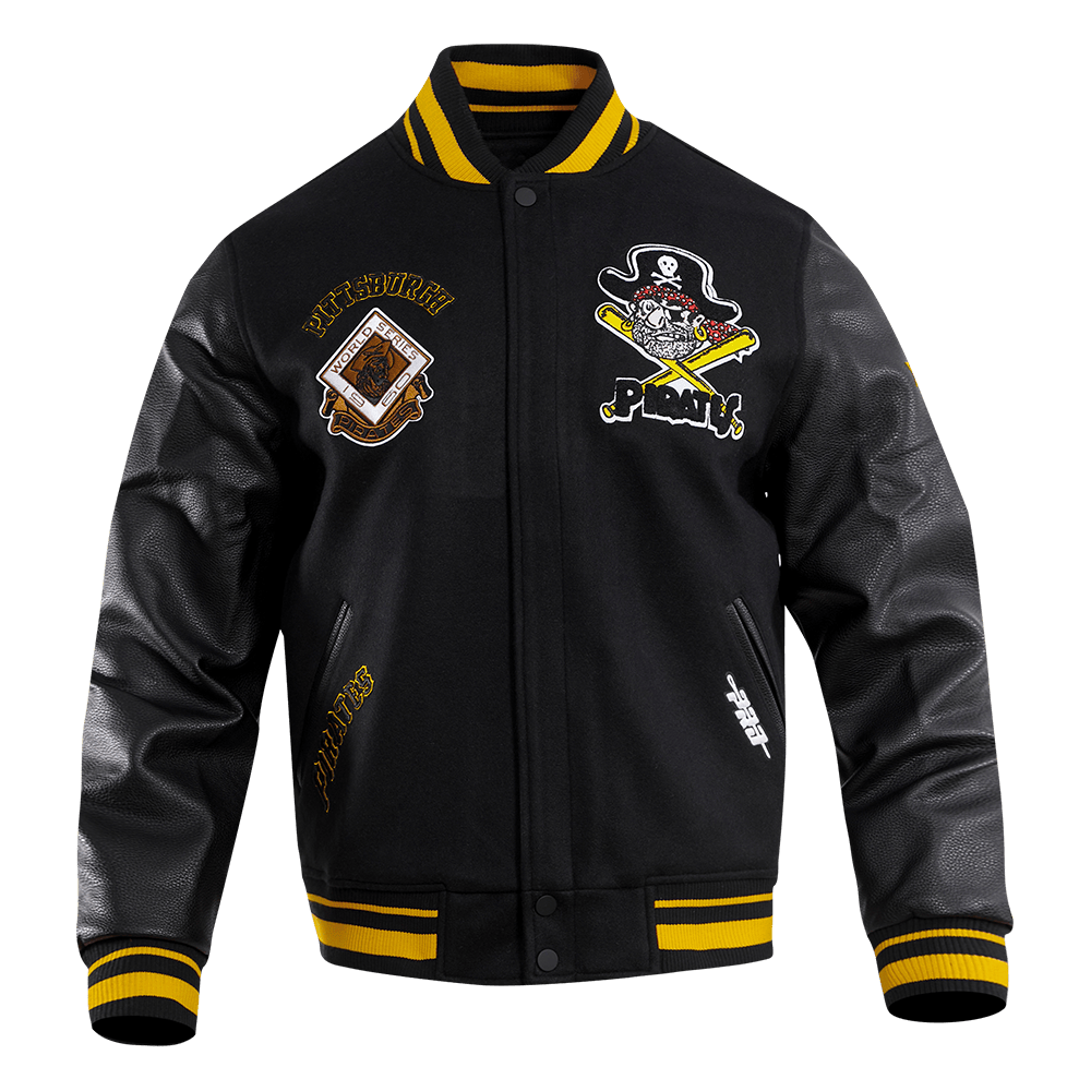 MLB PITTSBURGH PIRATES RETRO CLASSIC MEN'S RIB WOOL VARSITY JACKET (BLACK/YELLOW)