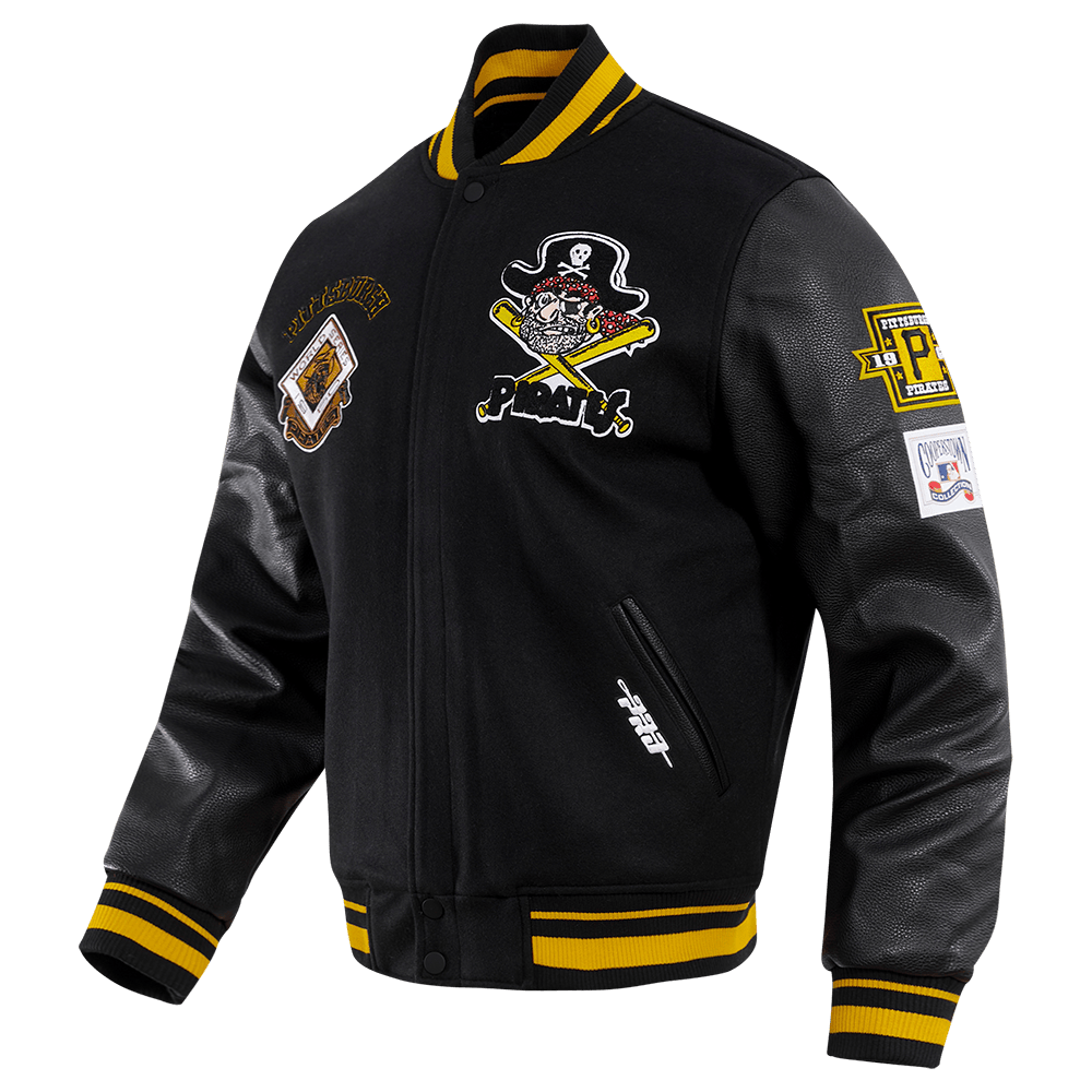 MLB PITTSBURGH PIRATES RETRO CLASSIC MEN'S RIB WOOL VARSITY JACKET (BLACK/YELLOW)